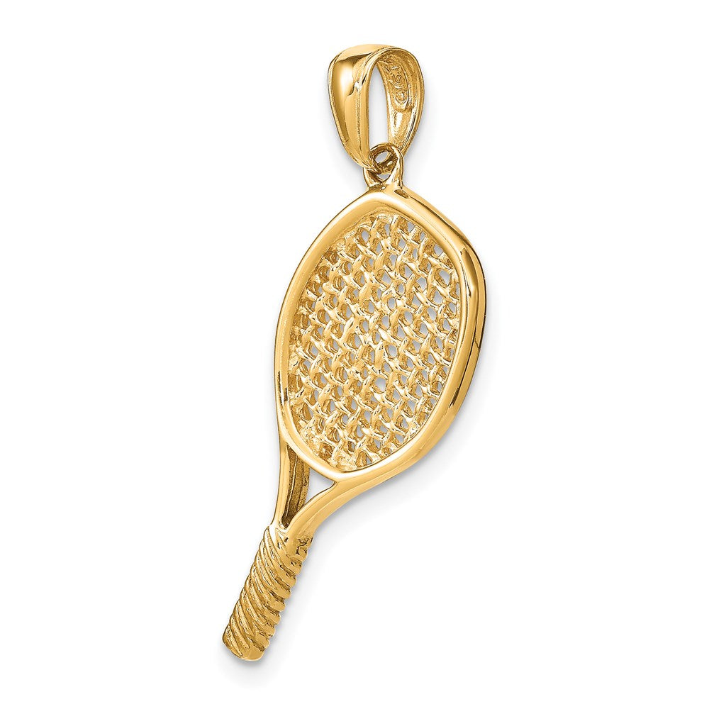 14k Yellow Gold 20 mm Solid Polished 3-D Tennis Racquet Pendant (2.08 grams)