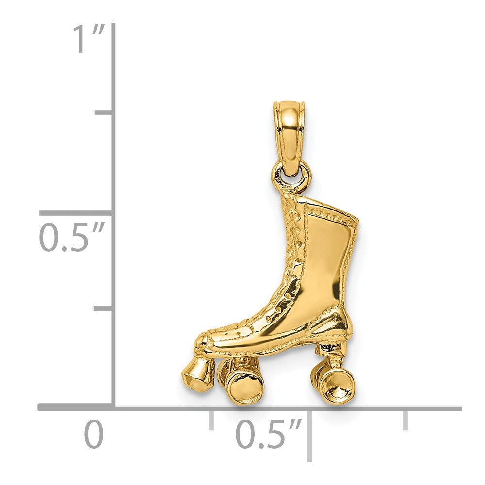 14k Yellow Gold 11.85 mm 3-D Roller Skate Charm (2.22 grams)