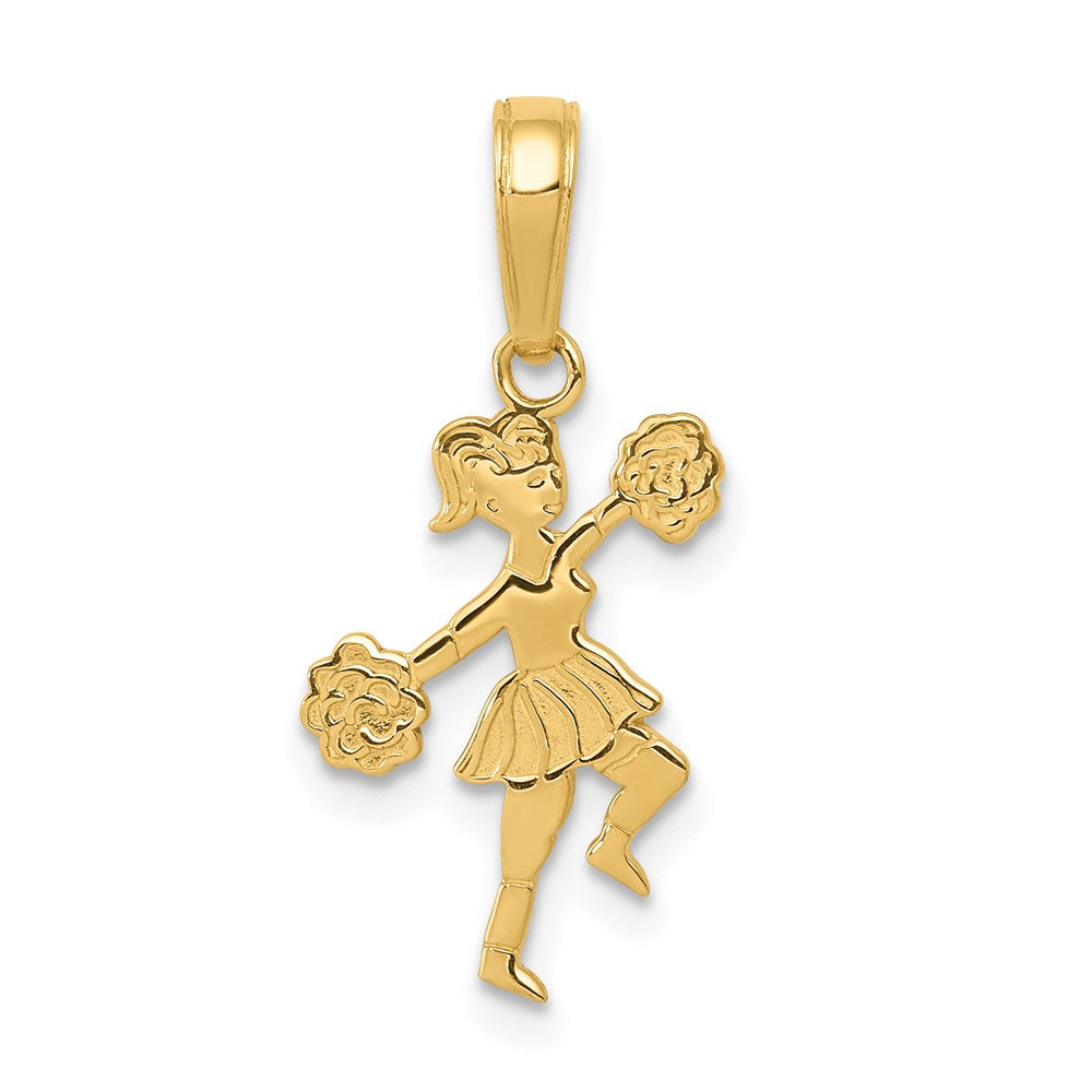 14k Yellow Gold 10 mm Cheerleader with Pom-Poms Pendant (0.7 grams)