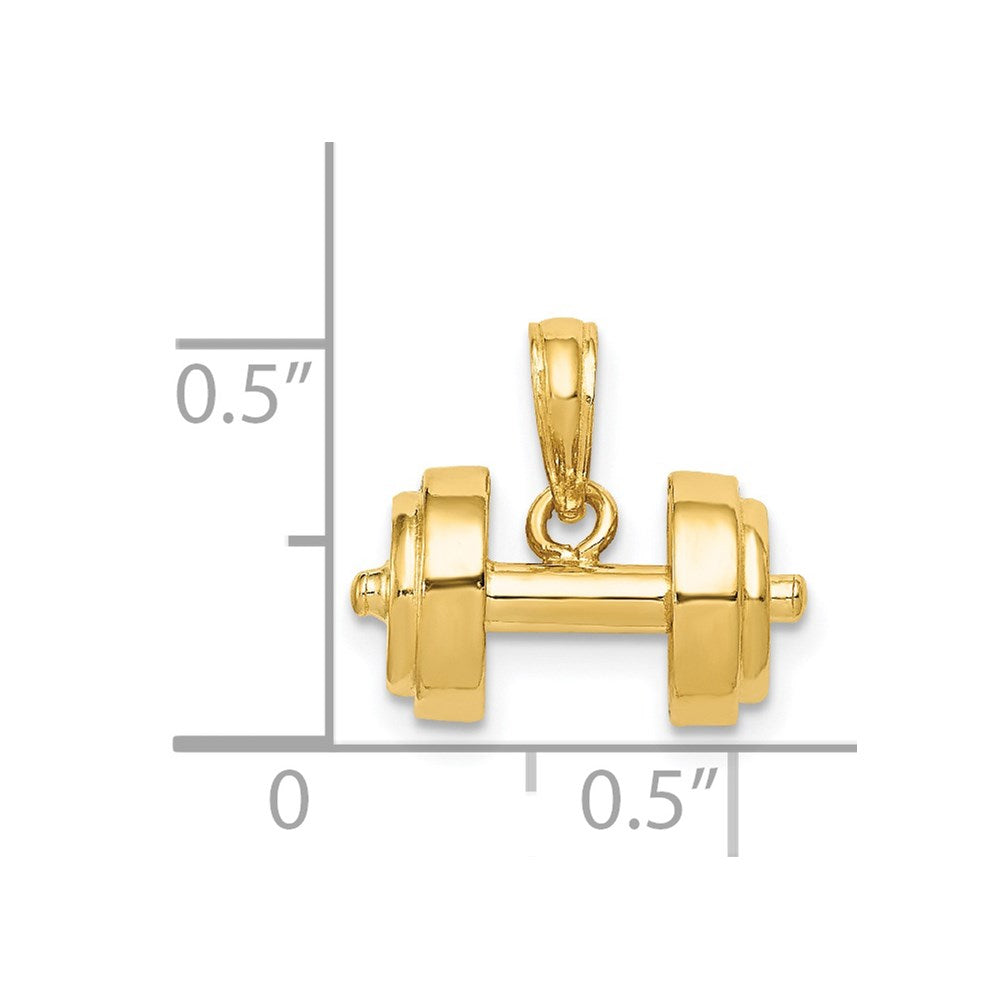 14k Yellow Gold 15 mm 3-D Single Barbell Pendant (2.95 grams)