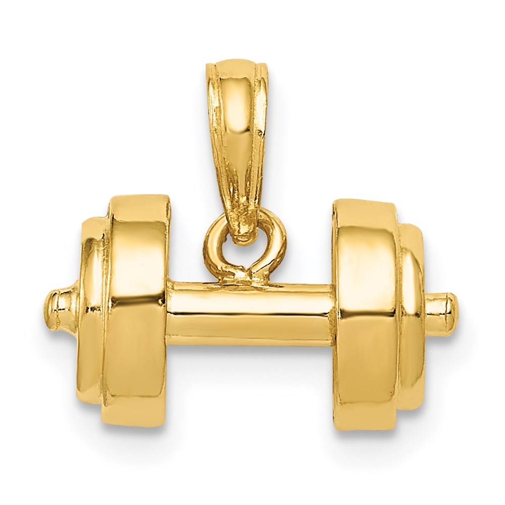 14k Yellow Gold 15 mm 3-D Single Barbell Pendant (2.95 grams)