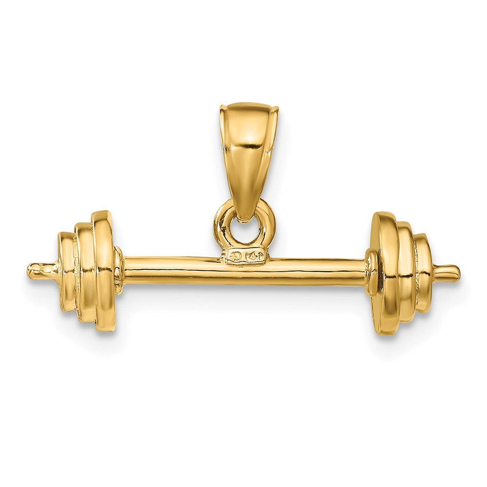 14k Yellow Gold 23 mm 3-D Barbell Pendant (2.36 grams)