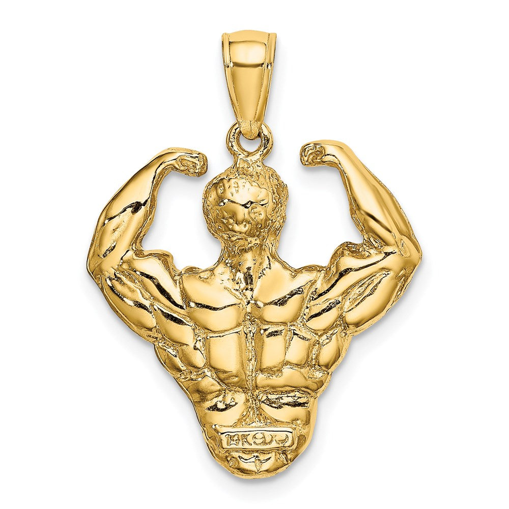14k Yellow Gold 20 mm 3-D Bodybuilder Waist Up Pendant (8.09 grams)