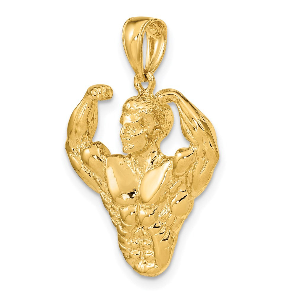 14k Yellow Gold 20 mm 3-D Bodybuilder Waist Up Pendant (8.09 grams)