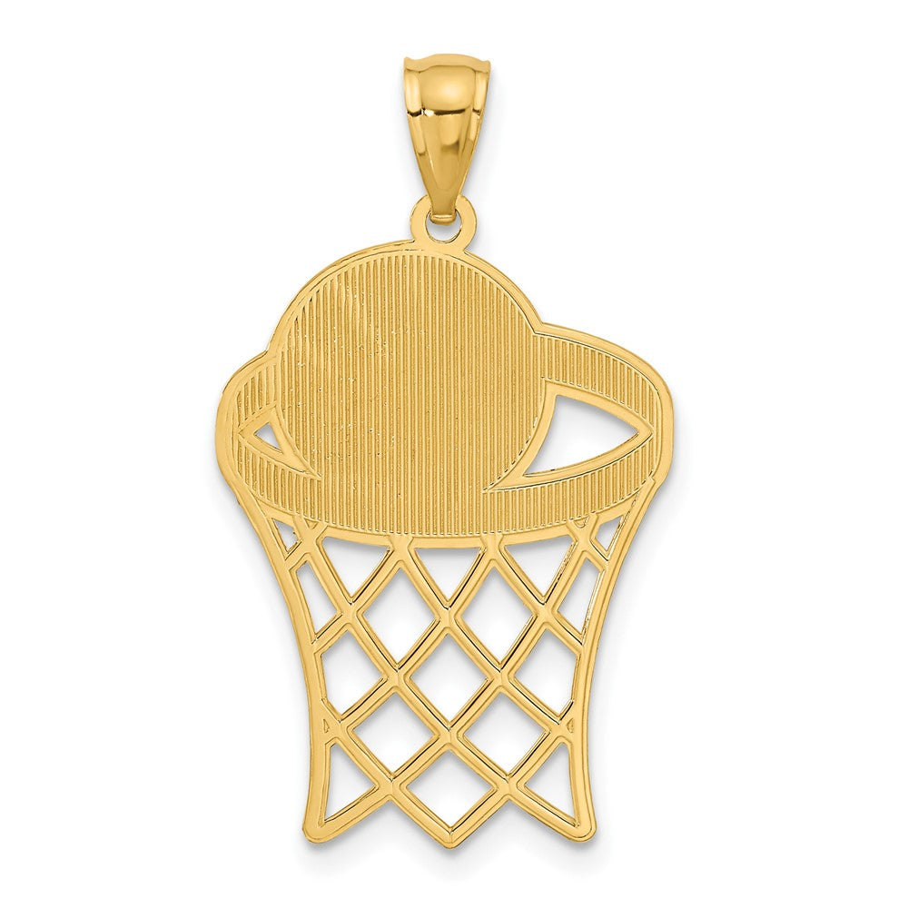 14k Yellow Gold 19 mm Basketball in Hoop Diamond Cut Pendant (1.46 grams)