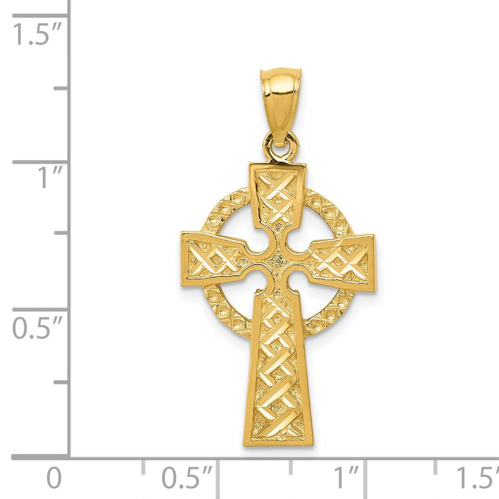 14k Yellow Gold 17 mm Diamond-cut Celtic Cross Pendant (2.48 grams)