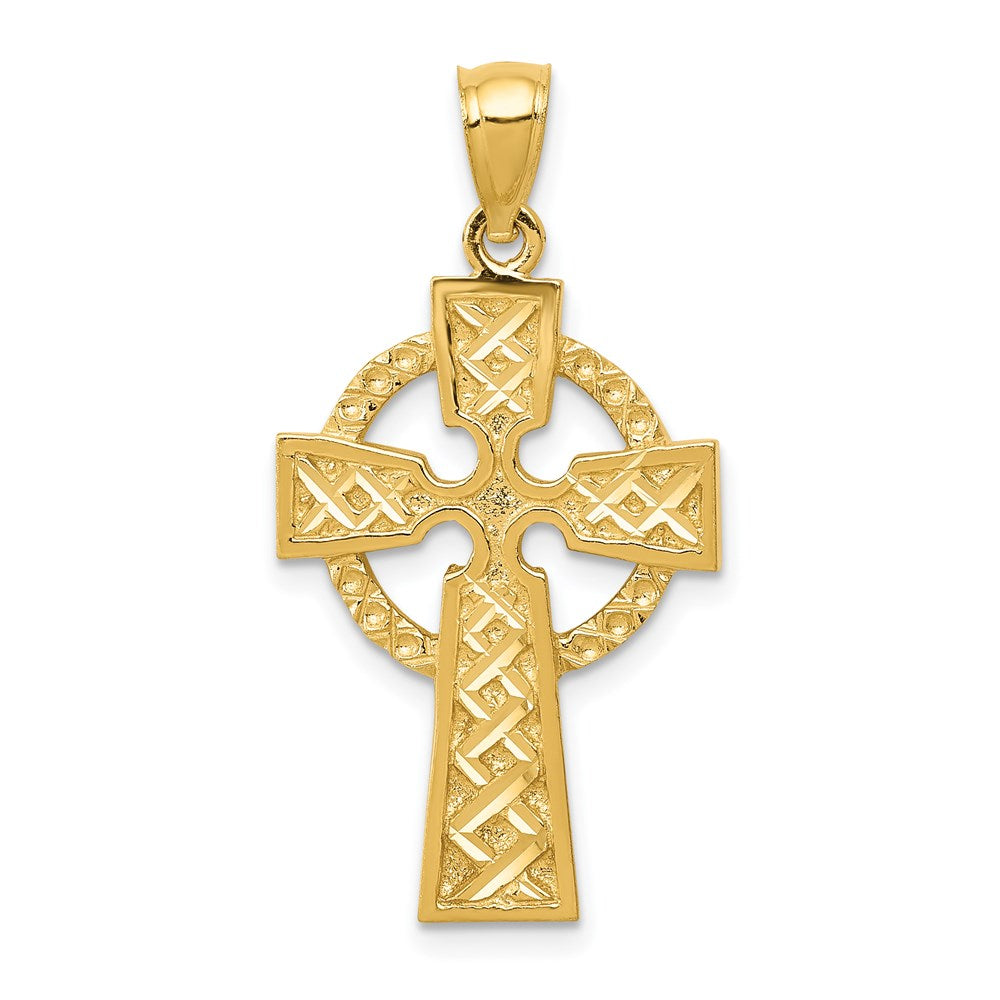 14k Yellow Gold 17 mm Diamond-cut Celtic Cross Pendant (2.48 grams)