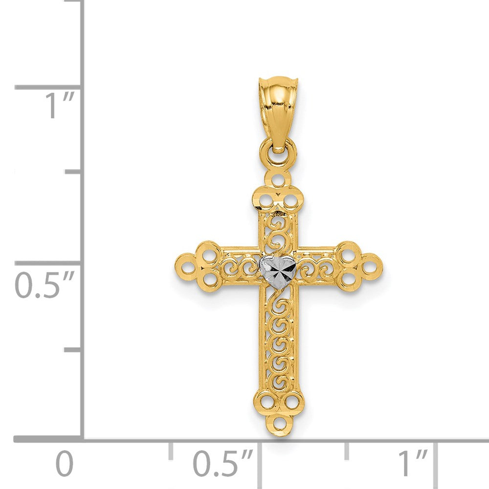 14k Yellow & Rhodium 16 mm Budded Cross Pendant (0.48 grams)