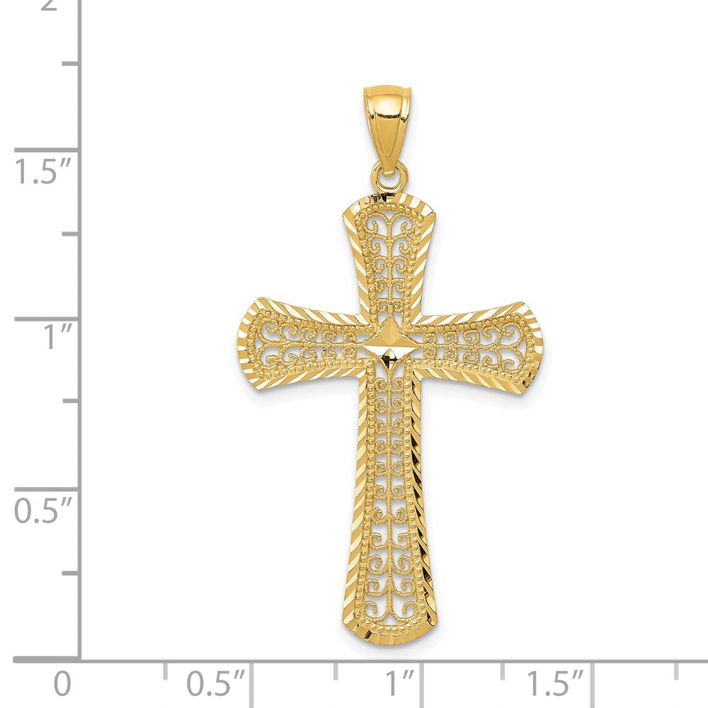 14k Yellow Gold 23 mm Diamond-cut Filigree Cross Pendant (1.47 grams)