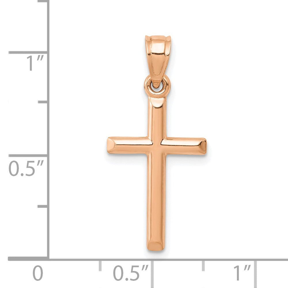 14k Rose Gold 12 mm Polished Hollow Cross Pendant (0.48 grams)