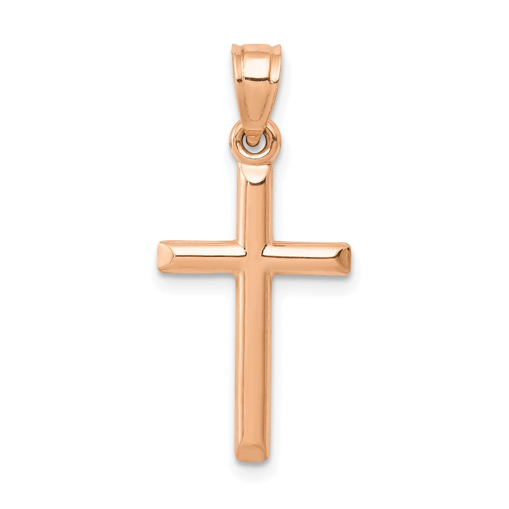 14k Rose Gold 12 mm Polished Hollow Cross Pendant (0.48 grams)