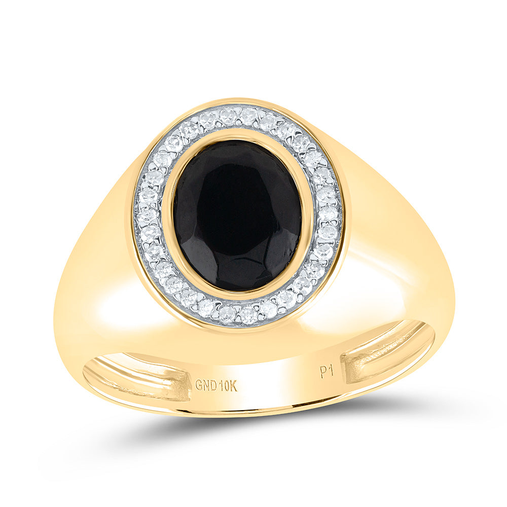 1/6Ctw-Dia P1-9X7 Mm-Oval Onyx Black Mens Ring (3.72 grams)