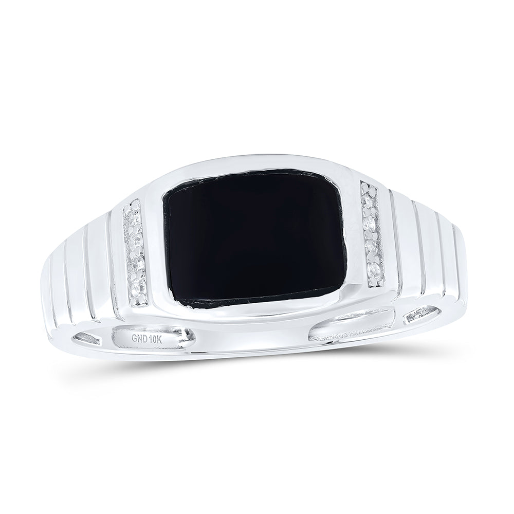 1/20Ctw-Dia P1-9X7 Mm-Rectangle Onyx Black Mens Ring (4.26 grams)