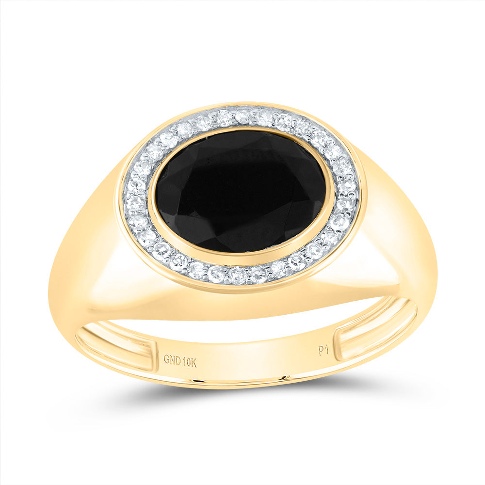 1/6Ctw-Dia P1-10X8 Mm-Oval Onyx Black Mens Ring (3.66 grams)