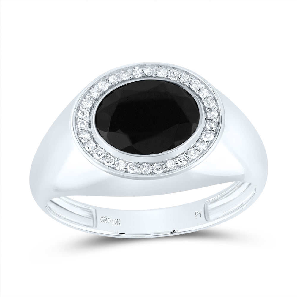 1/6Ctw-Dia P1-10X8 Mm-Oval Onyx Black Mens Ring (3.66 grams)