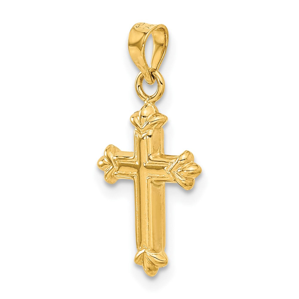 14k Yellow Gold 11 mm Fleur de Lis Hollow Cross Charm (0.42 grams)