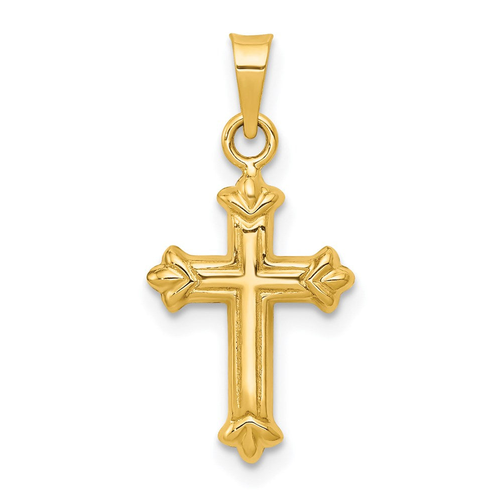 14k Yellow Gold 11 mm Fleur de Lis Hollow Cross Charm (0.42 grams)