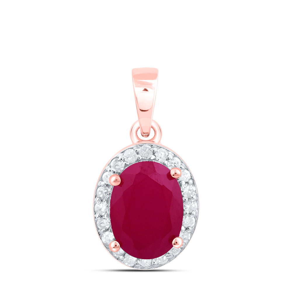 10Kt Gold 1/6Ctw-Dia P1 8 X 6 Mm-Ov-Ru Synthetic Pendant