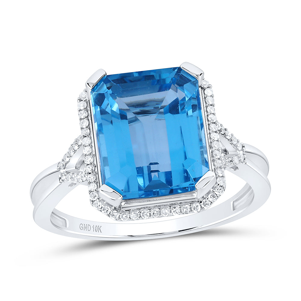 1/6Ctw-Dia Nk 11X9 Mm Em - London Blue Topaz Synthetic Ring (2.57 grams)