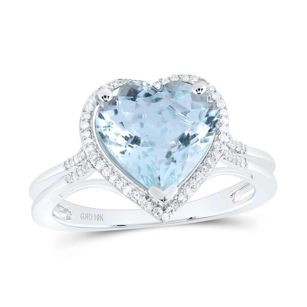 1/6Ctw-Dia Nk 10X10 Mm Heart-Aquamarine Synthetic Ring (2.56 grams)