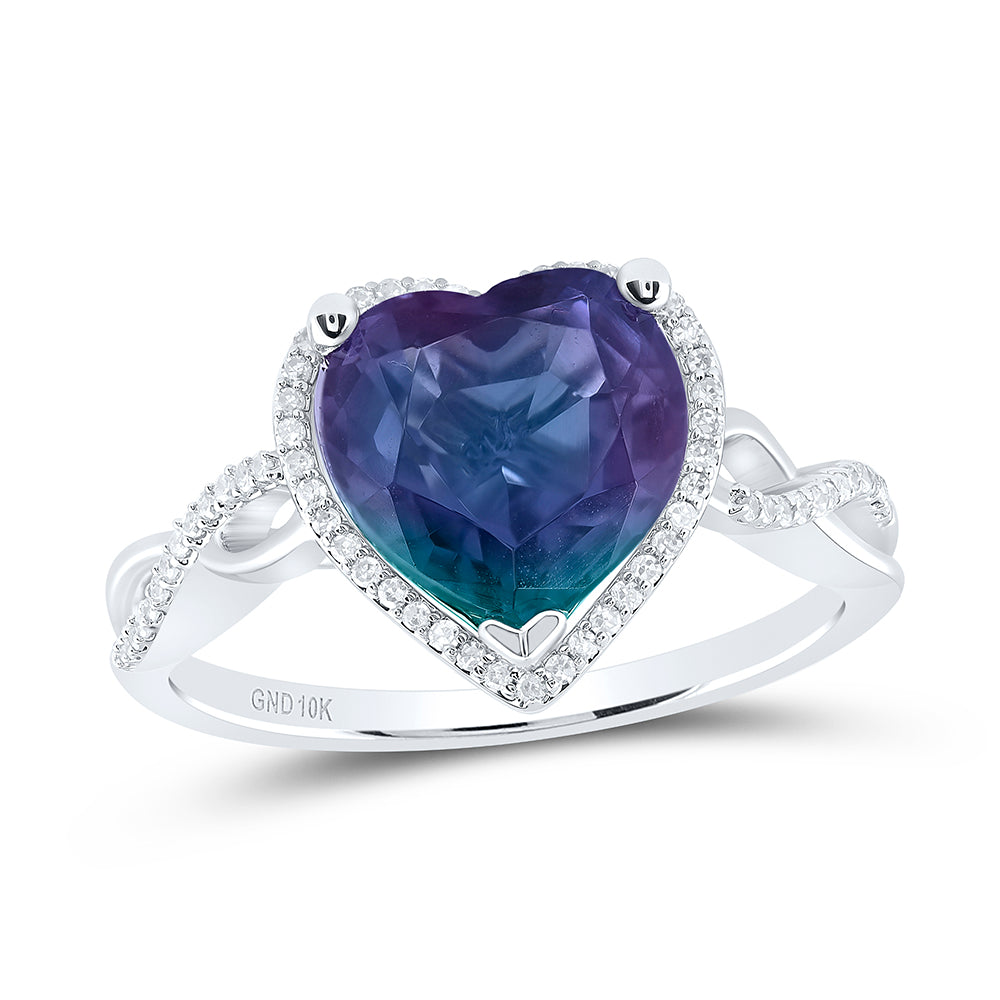 1/8Ctw-Dia Nk 9X9 Mm Heart-Alexandrite Synthetic Ring (2.81 grams)
