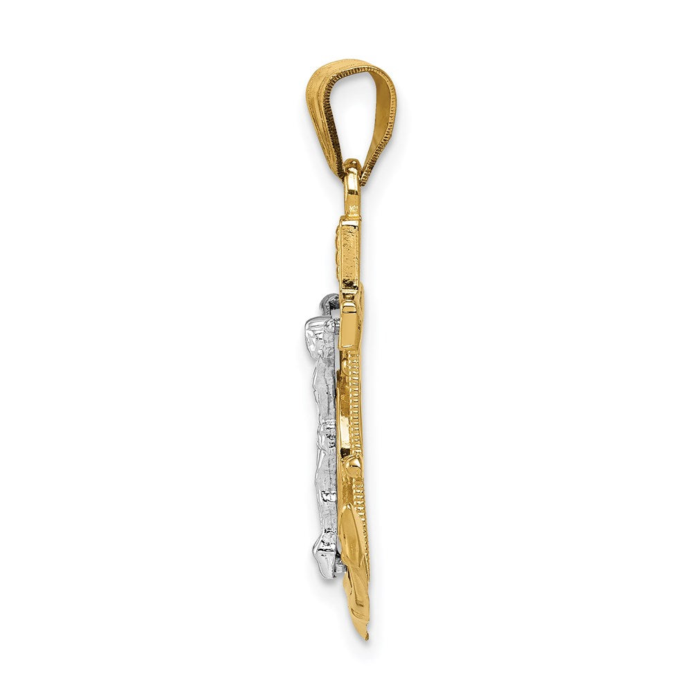 14k Two-tone 18 mm Diamond-cut Mariner's Cross Pendant (1.76 grams)