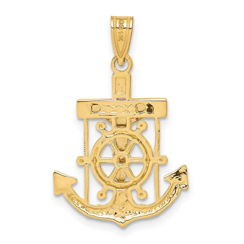 14k Two-tone 18 mm Diamond-cut Mariner's Cross Pendant (1.76 grams)