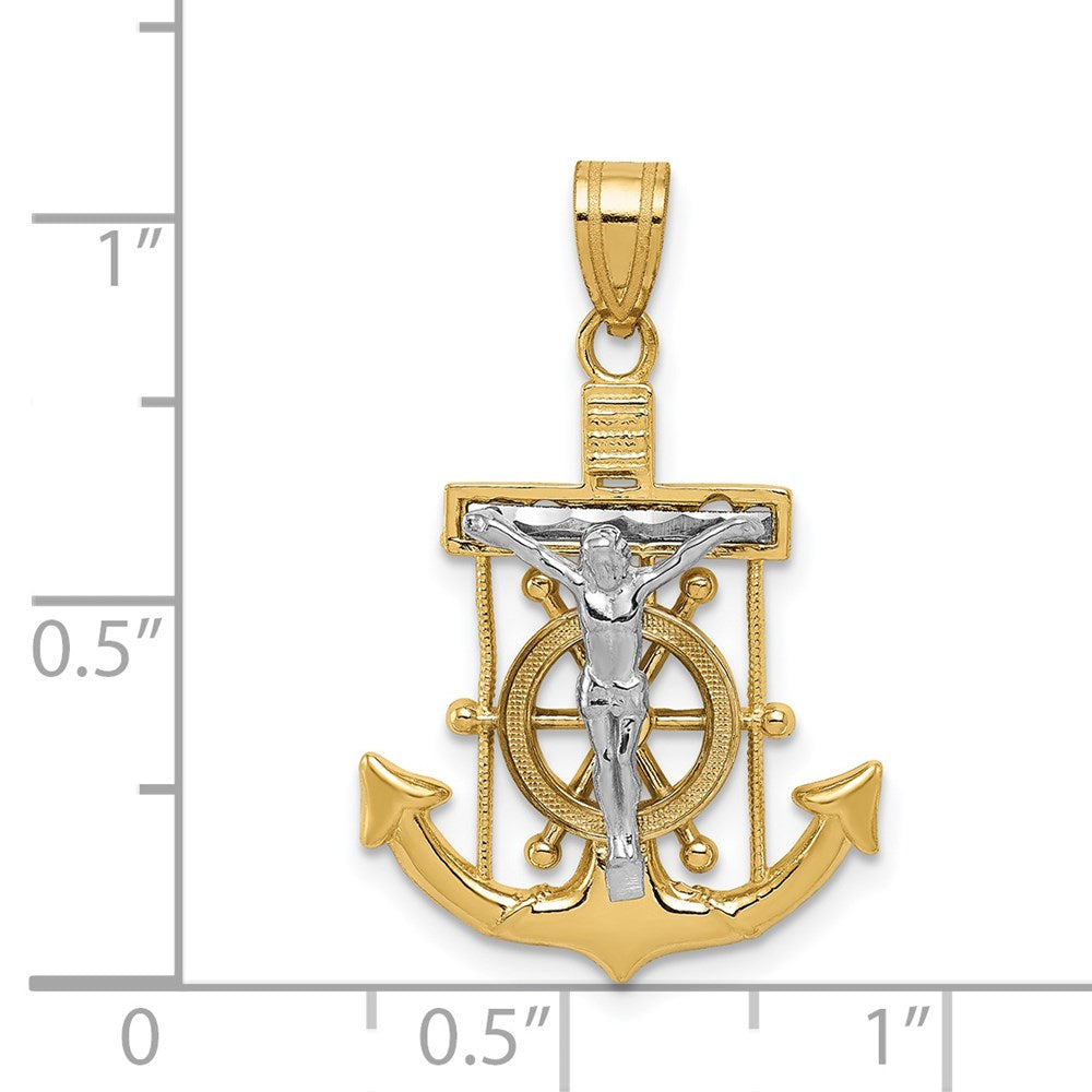 14k Two-tone 18 mm Diamond-cut Mariner's Cross Pendant (1.76 grams)