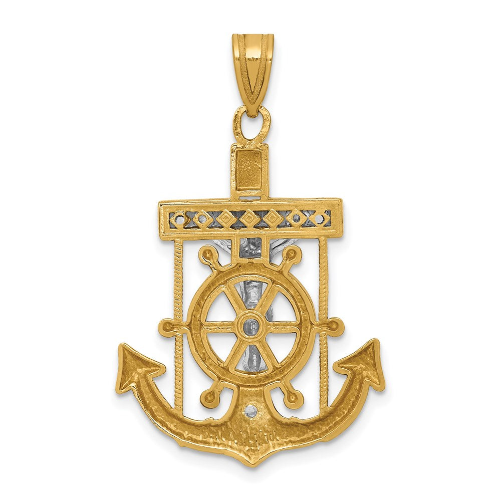 14k Two-tone 22 mm Diamond-cut Mariner's Cross Pendant (2.61 grams)