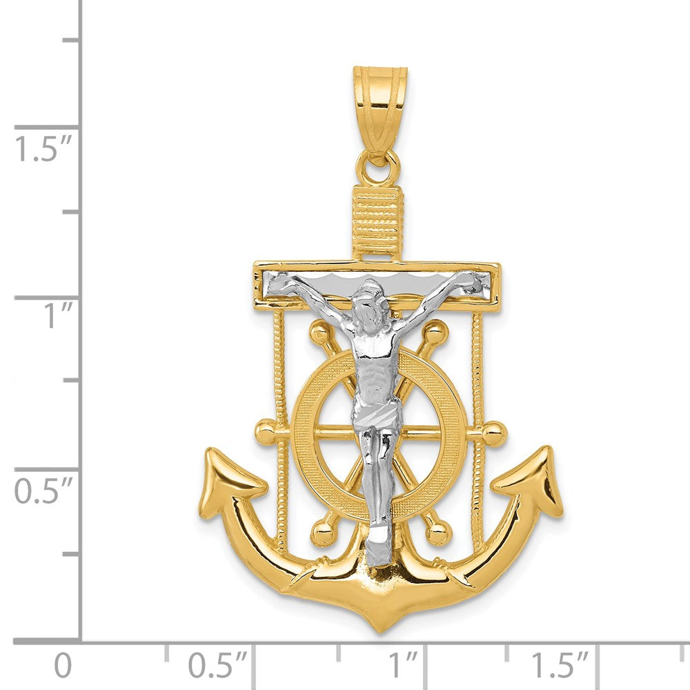 14k Two-tone 27 mm Diamond-cut Mariner's Cross Pendant (3.48 grams)