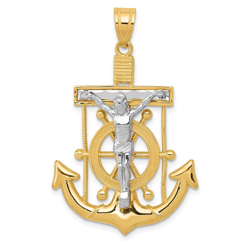 14k Two-tone 27 mm Diamond-cut Mariner's Cross Pendant (3.48 grams)