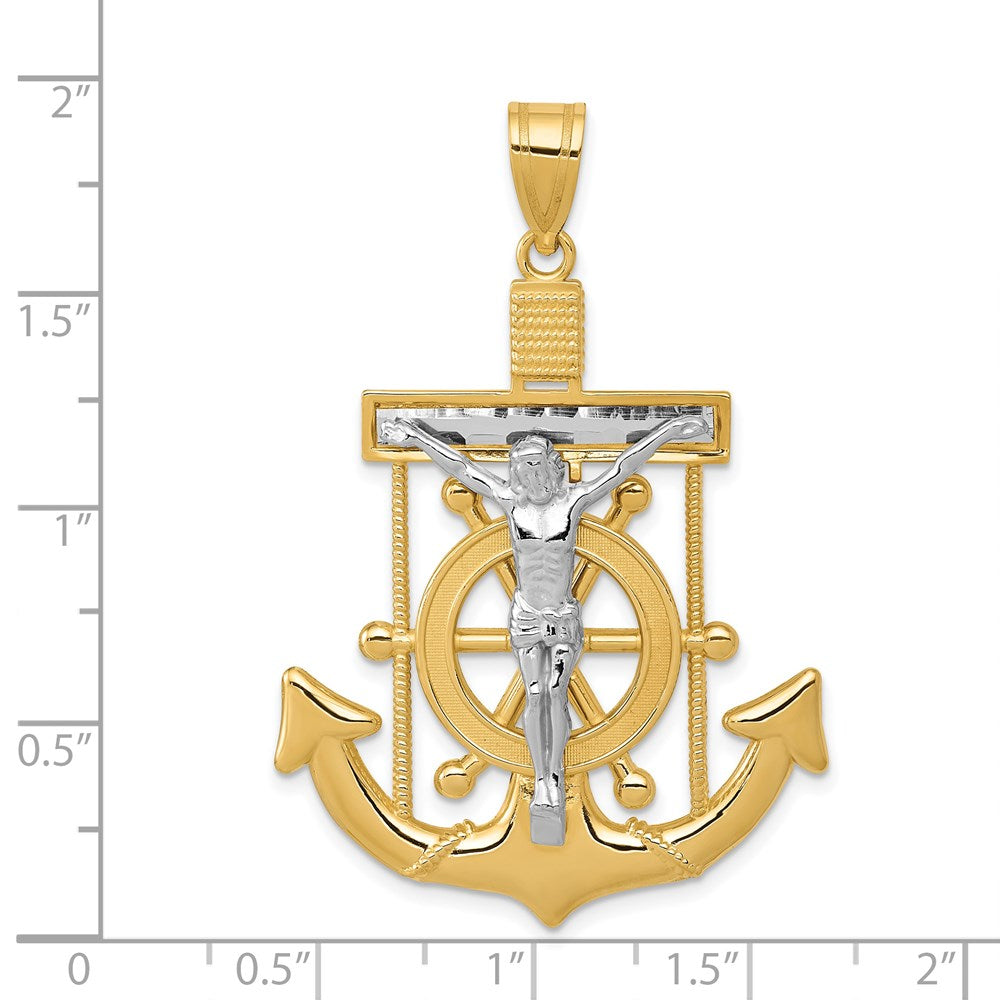 14k Two-tone 34 mm Diamond-cut Mariner's Cross Pendant (6.4 grams)