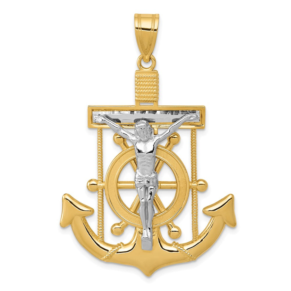 14k Two-tone 34 mm Diamond-cut Mariner's Cross Pendant (6.4 grams)