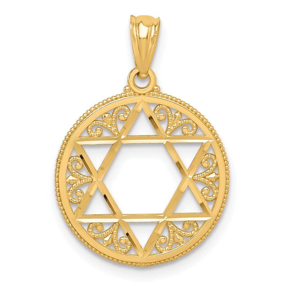 14k Yellow Gold 17 mm Filigree Star of David Pendant (1.02 grams)