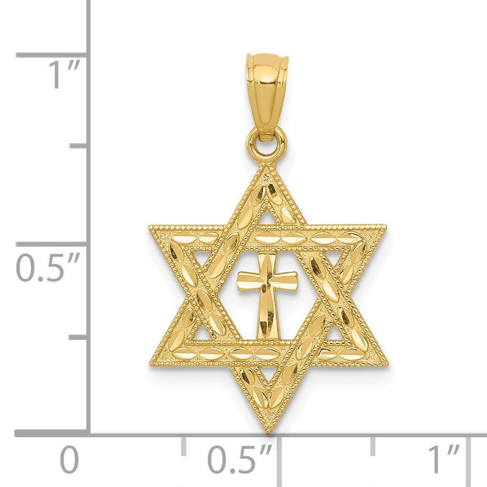 14k Yellow Gold 16 mm Diamond-cut Star of David w/Cross Pendant (0.84 grams)