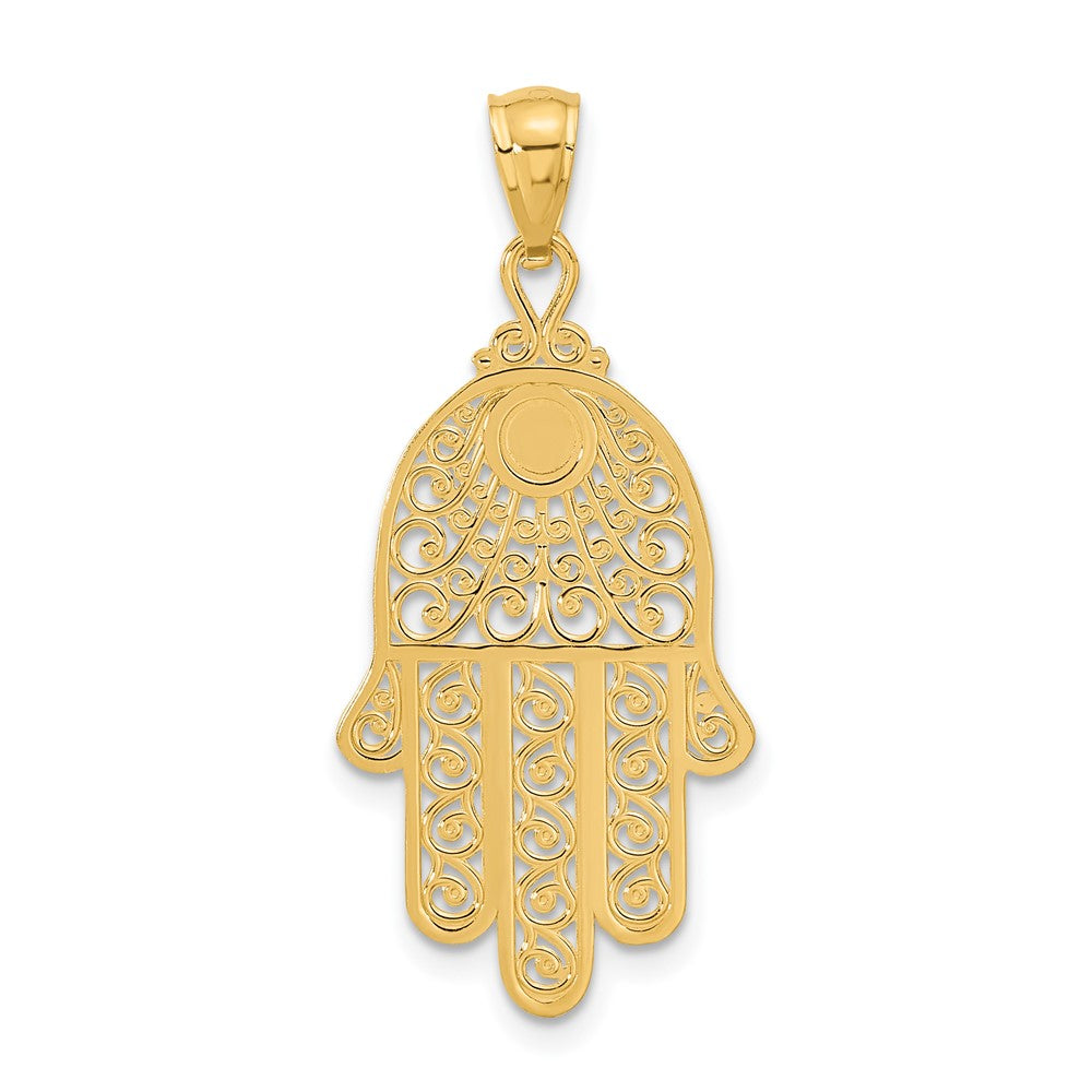 14k Yellow Gold 16 mm Diamond-cut Filigree Chamseh Pendant (1.77 grams)