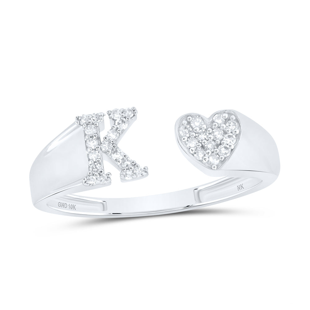 1/8Ctw-Dia Nk Gift Initial "K" Ladies Heart Ring (1.66 grams)