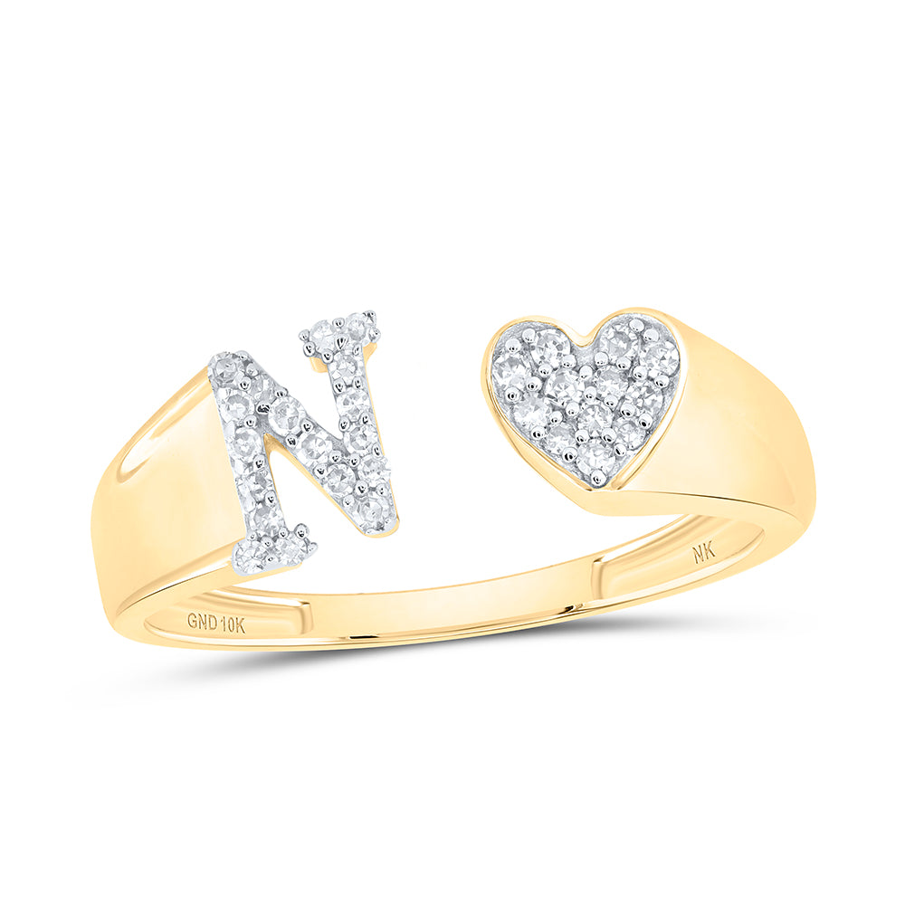 1/8Ctw-Dia Nk Gift Initial "N" Ladies Heart Ring (1.69 grams)