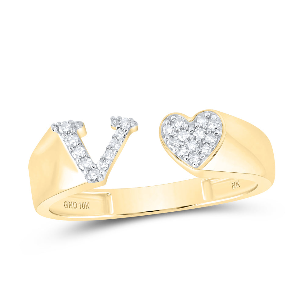 1/10Ctw-Dia Nk Gift Initial "V" Ladies Heart Ring (2.05 grams)