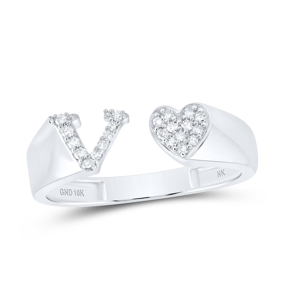 1/10Ctw-Dia Nk Gift Initial "V" Ladies Heart Ring (2.05 grams)