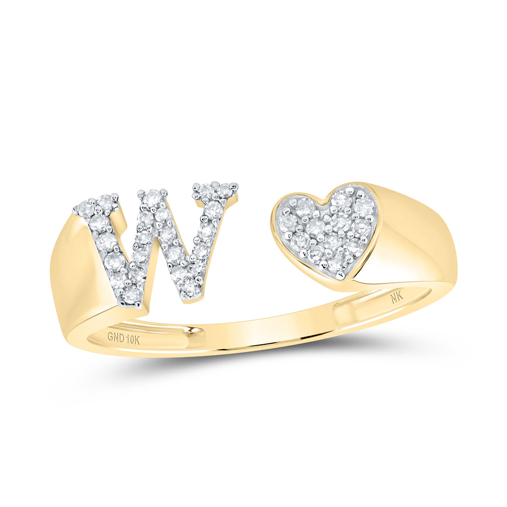 1/6Ctw-Dia Nk Gift Initial "W" Ladies Heart Ring (1.78 grams)