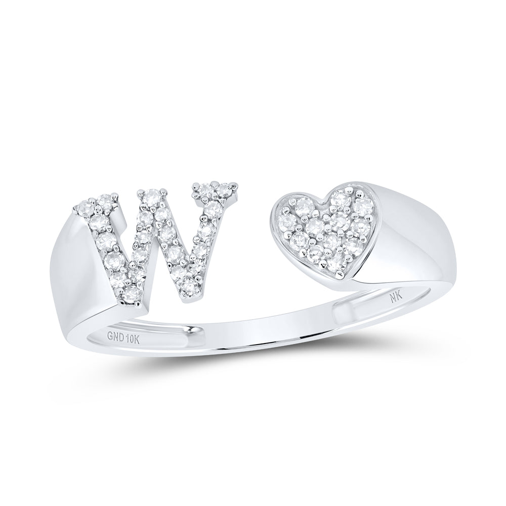 1/6Ctw-Dia Nk Gift Initial "W" Ladies Heart Ring (1.78 grams)