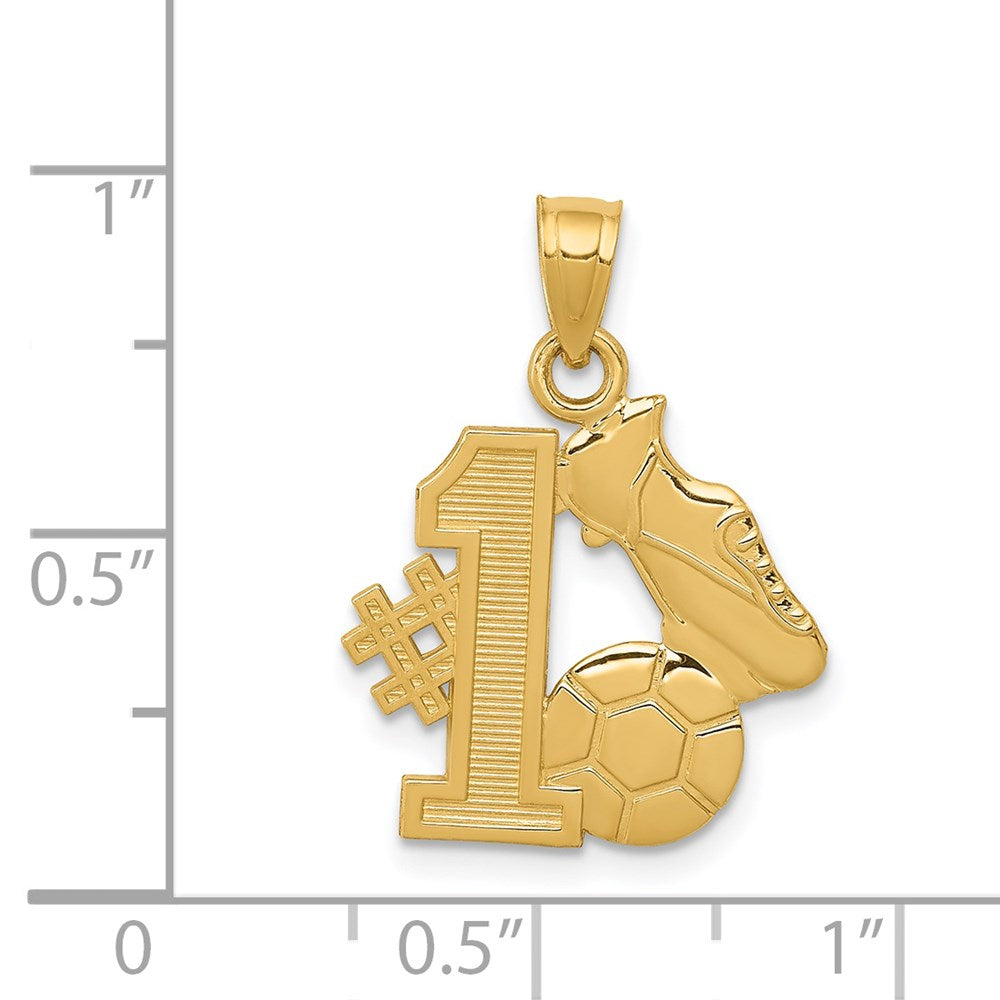 14k Yellow Gold 16 mm #1 Soccer Ball With Cleats Pendant (0.73 grams)