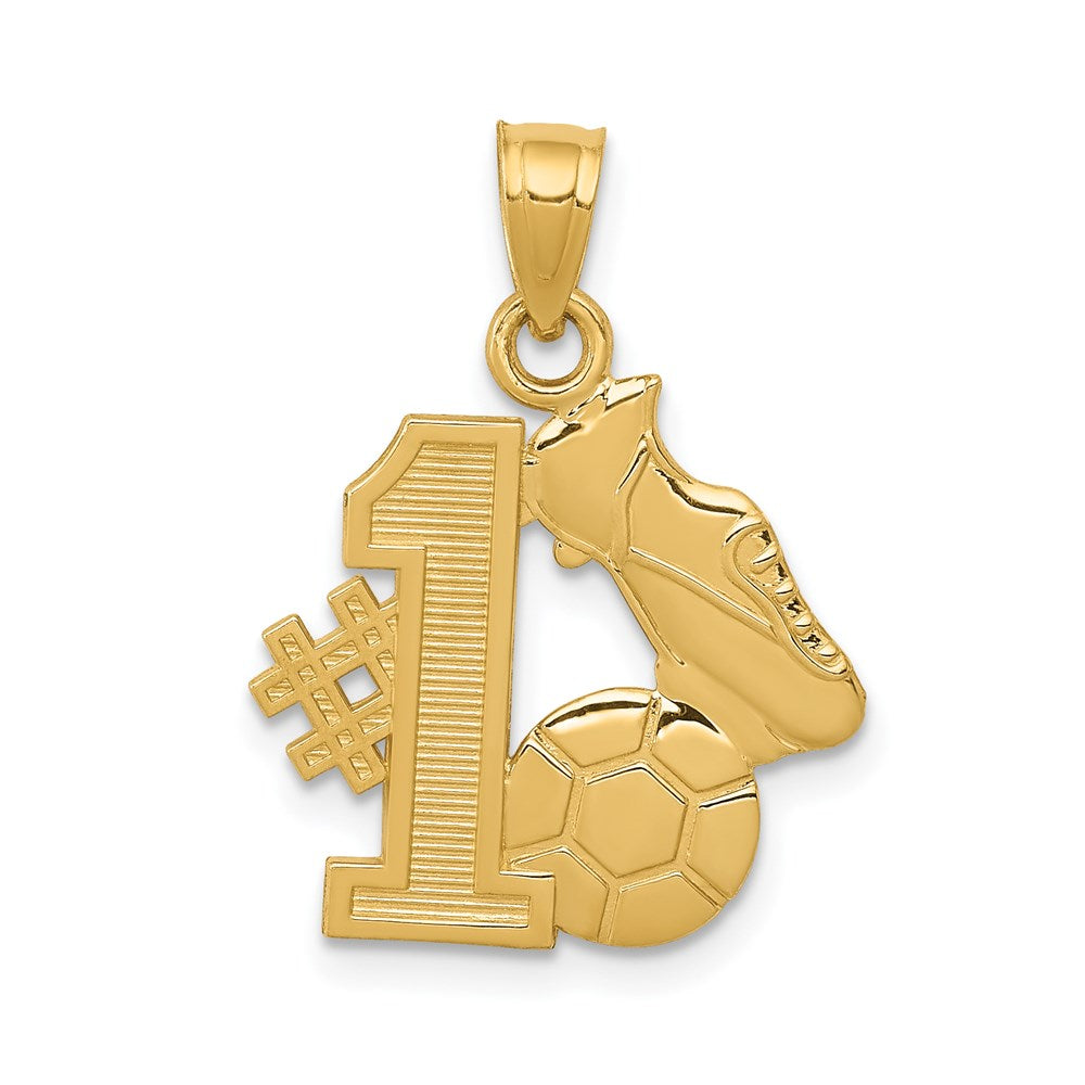 14k Yellow Gold 16 mm #1 Soccer Ball With Cleats Pendant (0.73 grams)