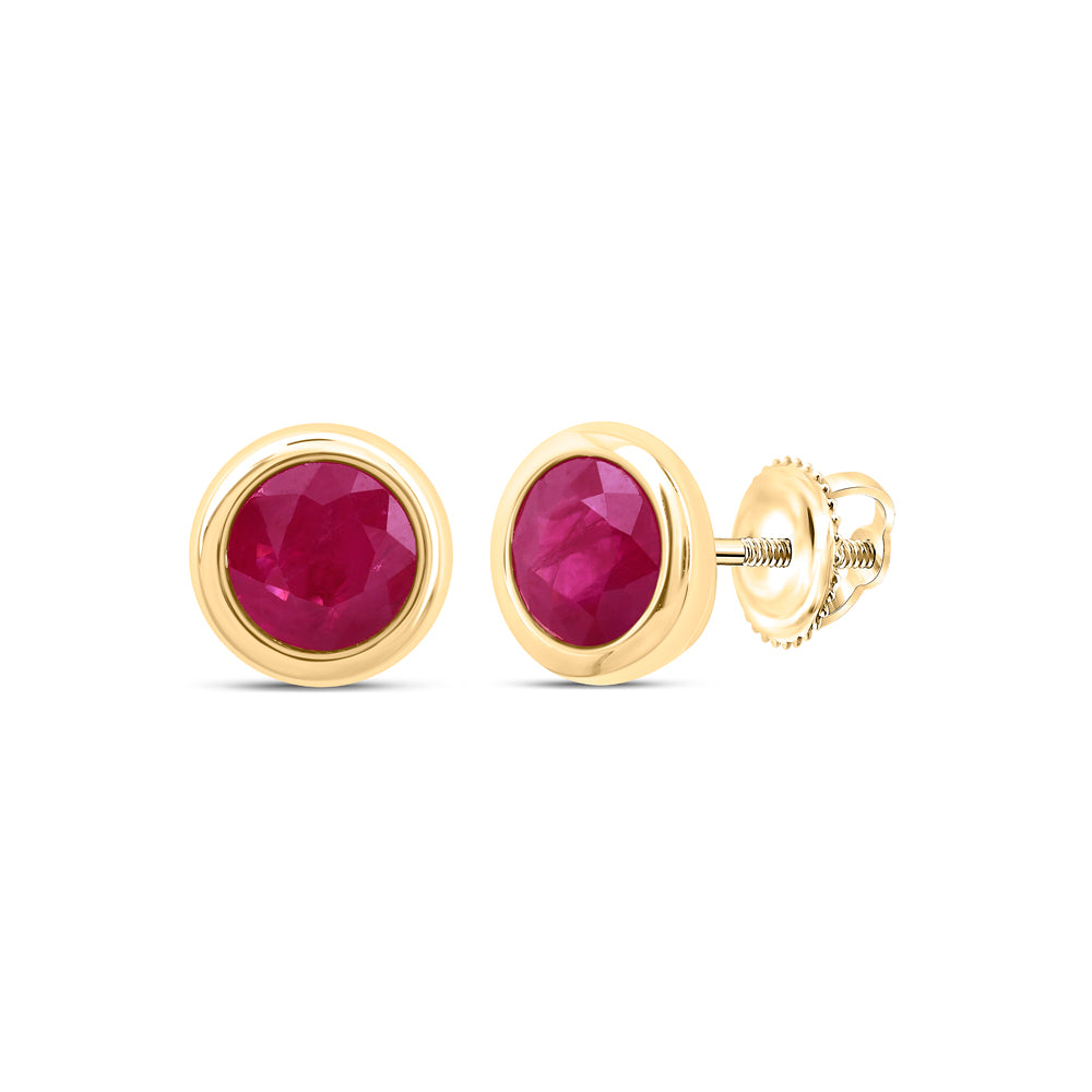 10Kt Gold 5 Mm-Diamond Ruby-Rd Nat Gem Round Stud Earring