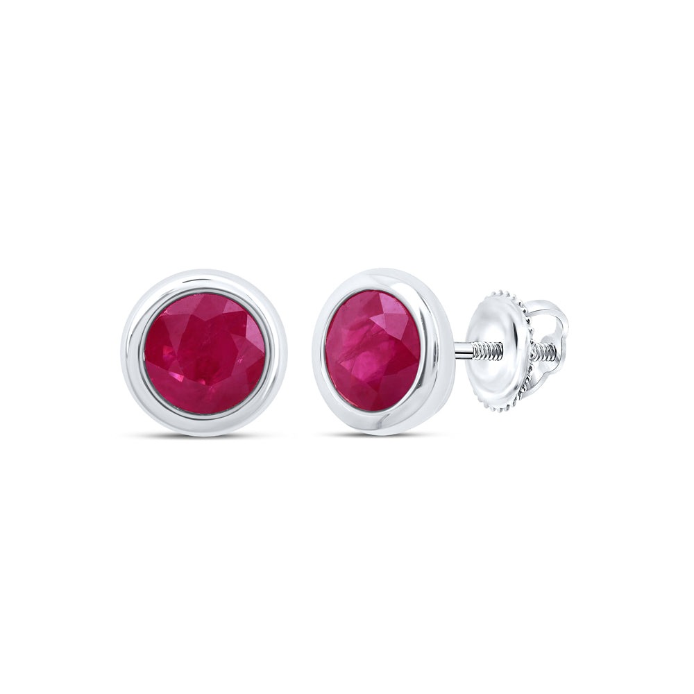 10Kt Gold 5 Mm-Diamond Ruby-Rd Nat Gem Round Stud Earring
