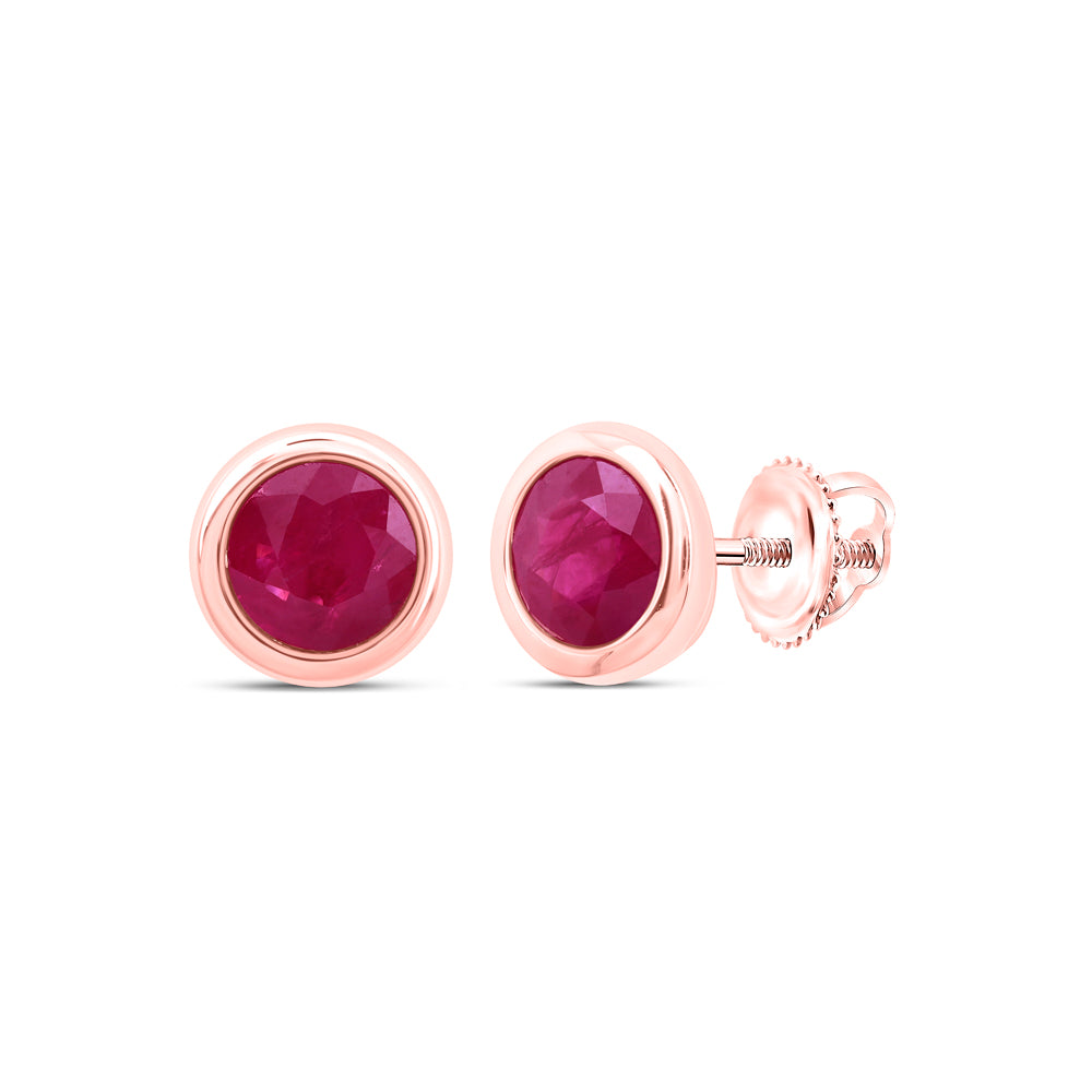 10Kt Gold 5 Mm-Diamond Ruby-Rd Nat Gem Round Stud Earring