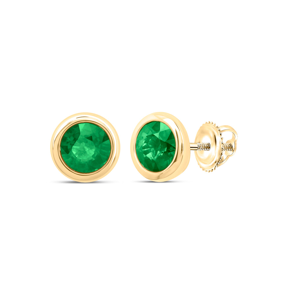 10Kt Gold 5 Mm-Dia Em-Rd Nat Gem Round Stud Earring