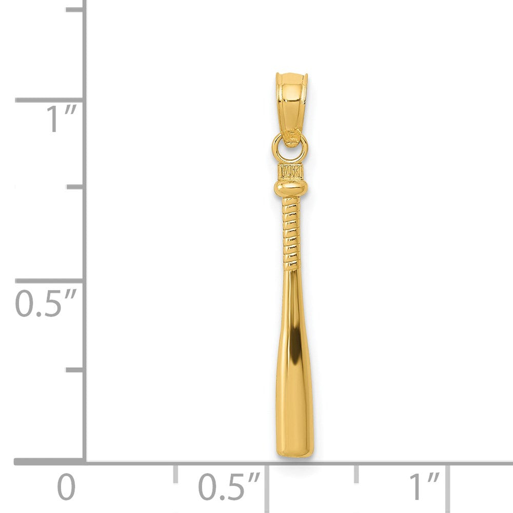 14k Yellow Gold 2 mm 3-D Baseball Bat Pendant (0.83 grams)