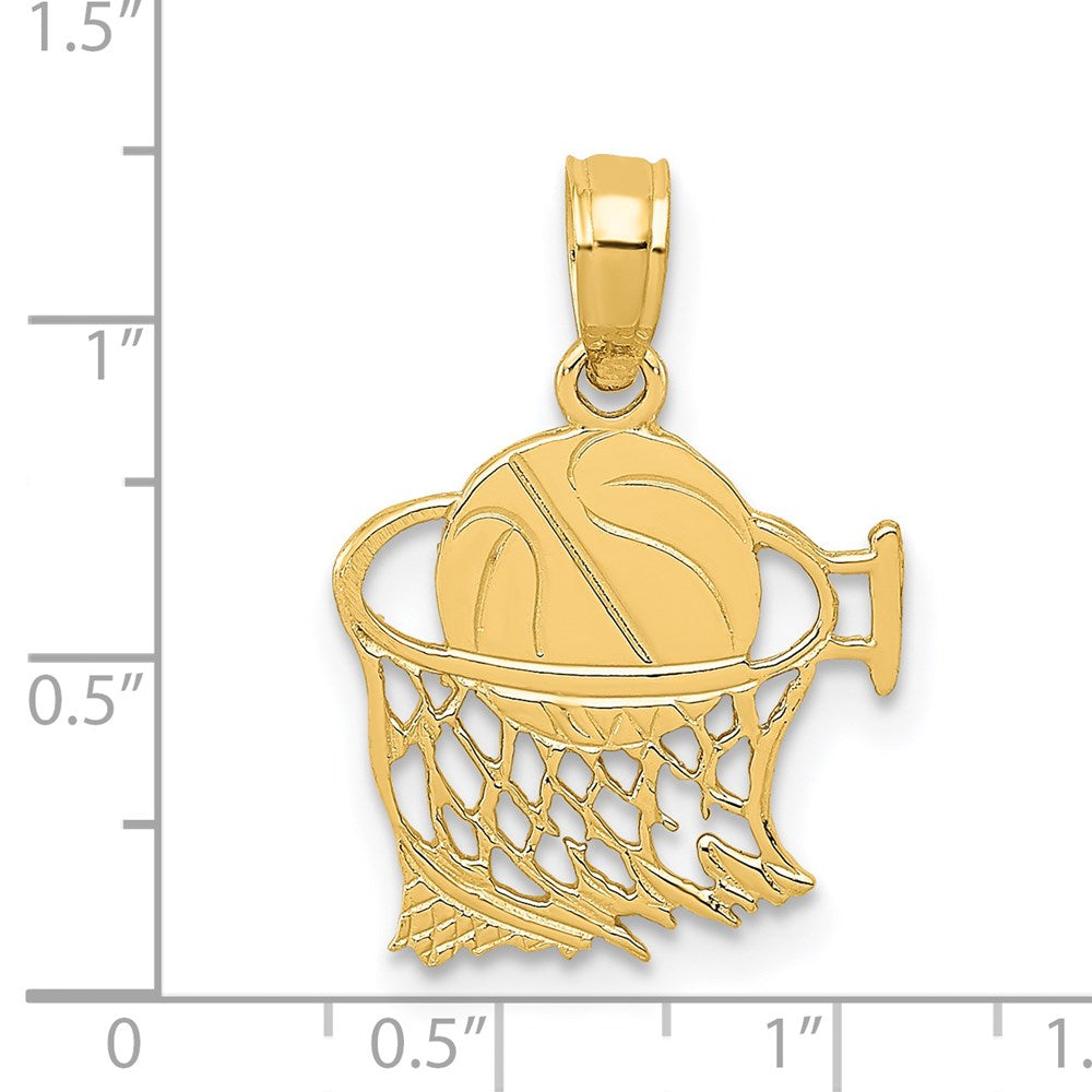 14k Yellow Gold 12 mm Basketball in Net Pendant (0.65 grams)